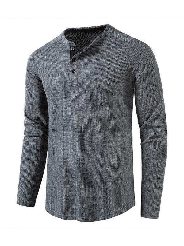 Men's solid-color basic button-down long-sleeve T-shirt - 808Lush