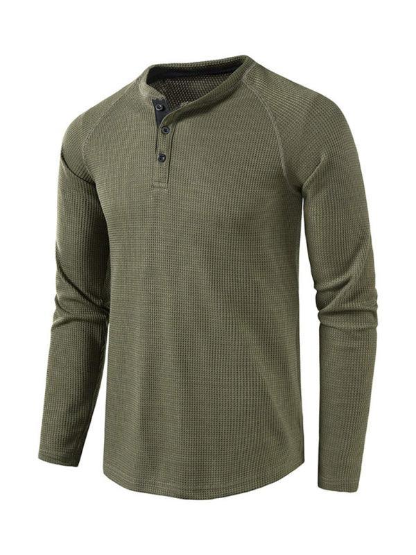 Men's solid-color basic button-down long-sleeve T-shirt - 808Lush