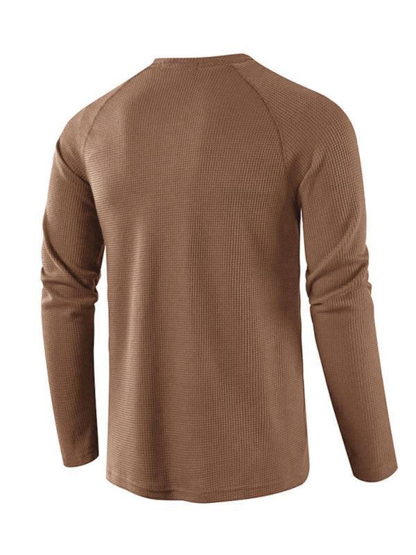 Men's solid-color basic button-down long-sleeve T-shirt - 808Lush