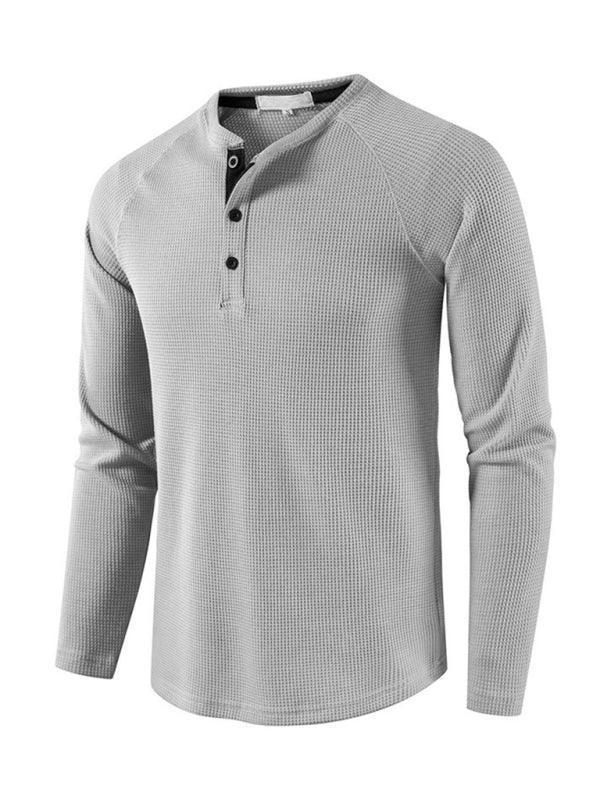 Men's solid-color basic button-down long-sleeve T-shirt - 808Lush