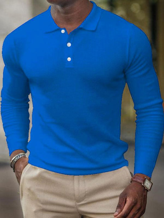 Men's solid-color button-down long-sleeve polo shirt - 808Lush