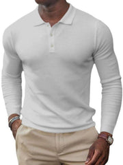 Men's solid-color button-down long-sleeve polo shirt - 808Lush