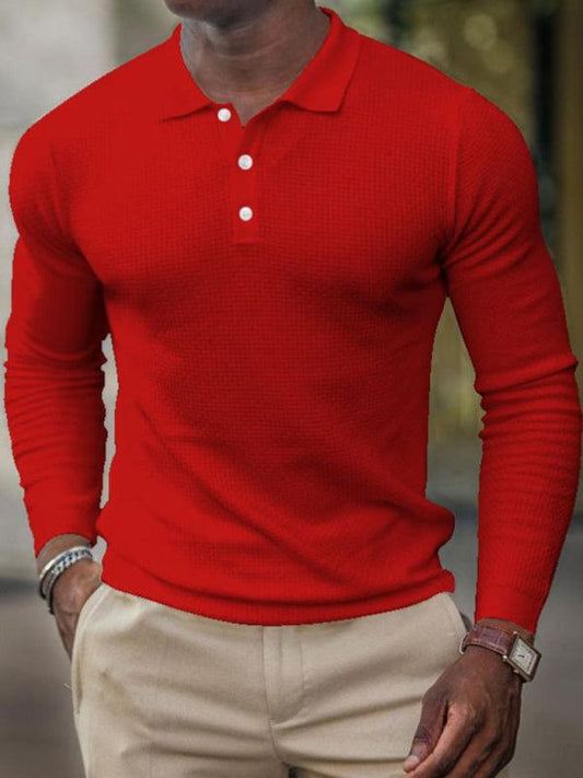 Men's solid-color button-down long-sleeve polo shirt - 808Lush