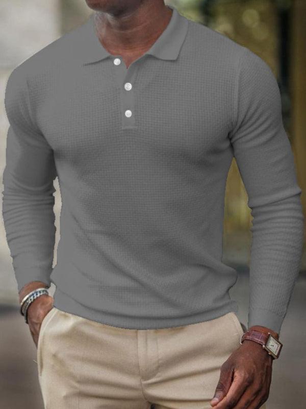 Men's solid-color button-down long-sleeve polo shirt - 808Lush