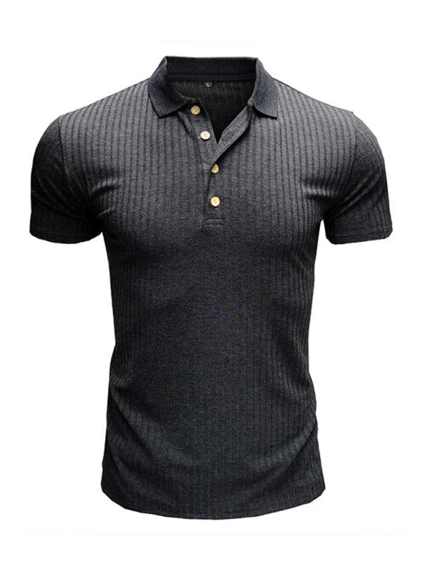 Men's solid-color button-down short-sleeve polo shirt - 808Lush