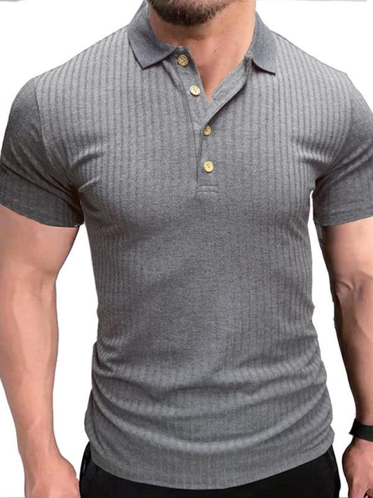 Men's solid-color button-down short-sleeve polo shirt - 808Lush