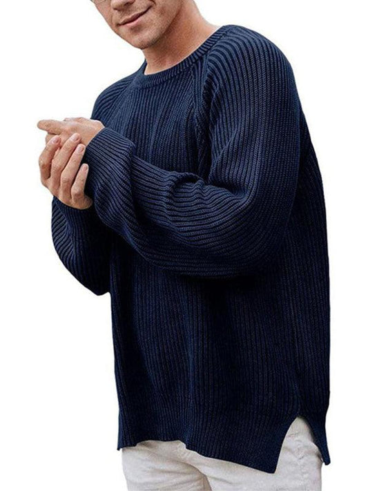Men's solid color fashion trendy sweater pullover crew neck sweater - 808Lush