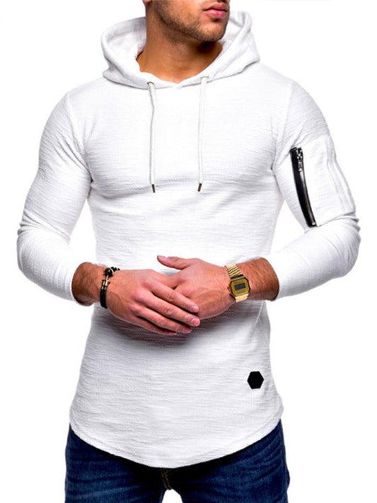 Men's solid color hooded casual long-sleeve T-shirt - 808Lush