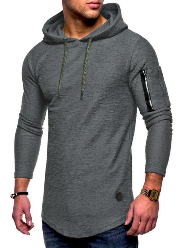 Men's solid color hooded casual long-sleeve T-shirt - 808Lush