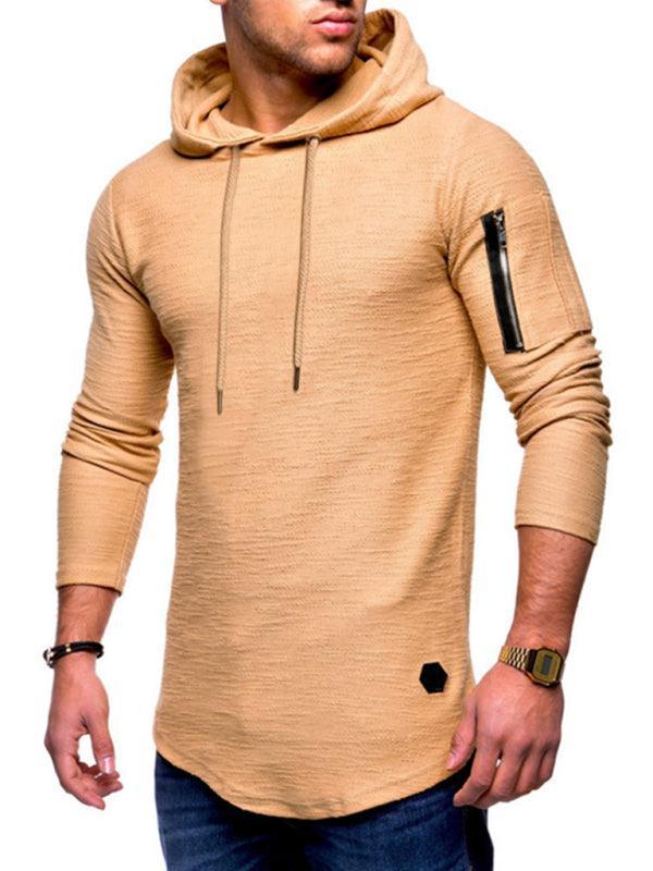 Men's solid color hooded casual long-sleeve T-shirt - 808Lush