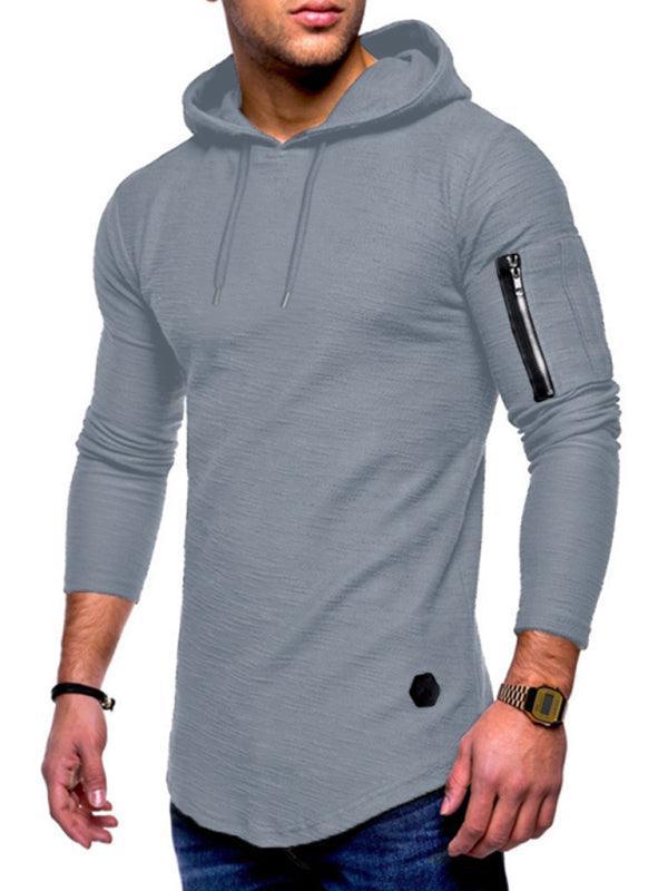 Men's solid color hooded casual long-sleeve T-shirt - 808Lush