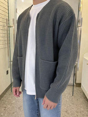 Men's solid color loose casual lazy style knitted sweater cardigan - 808Lush