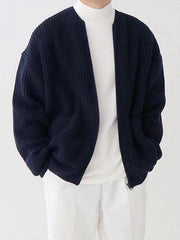 Men's solid color loose casual lazy style knitted sweater cardigan - 808Lush