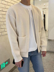 Men's solid color loose casual lazy style knitted sweater cardigan - 808Lush