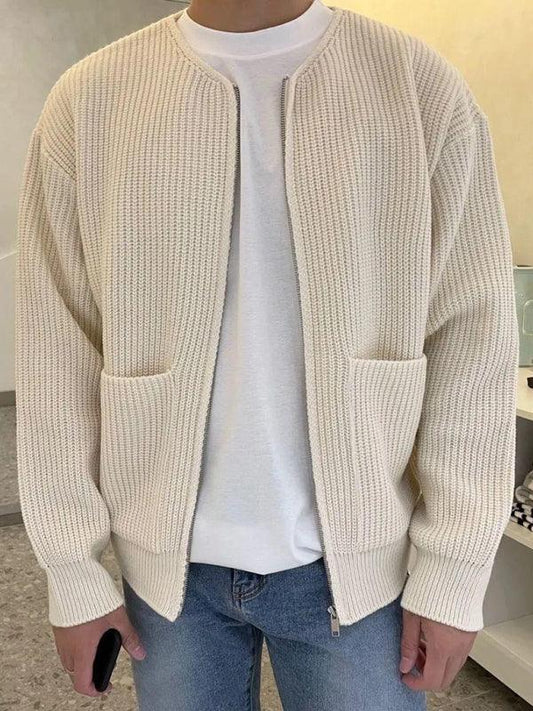 Men's solid color loose casual lazy style knitted sweater cardigan - 808Lush