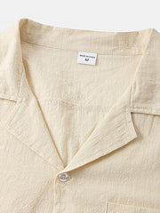 Men's solid color short-sleeved T-shirt shorts cotton linen casual suit - 808Lush