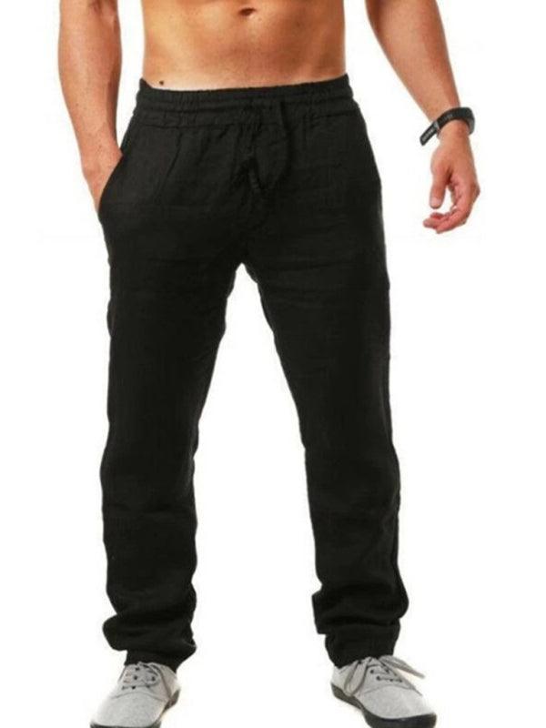 Men's solid elasticated waist loose-fitting casual pants - 808Lush