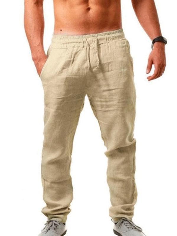 Men's solid elasticated waist loose-fitting casual pants - 808Lush