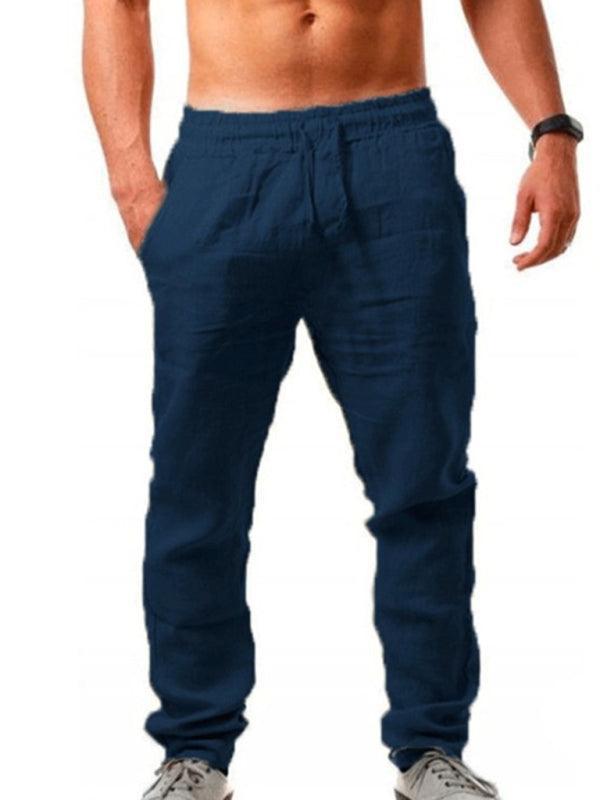 Men's solid elasticated waist loose-fitting casual pants - 808Lush