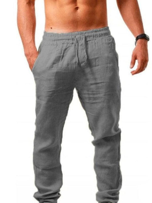 Men's solid elasticated waist loose-fitting casual pants - 808Lush