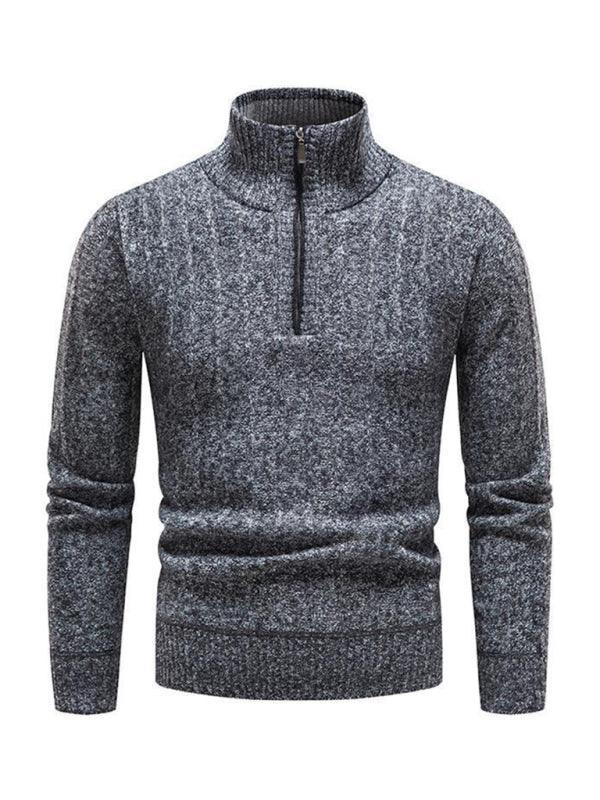 Men's stand collar zipper half cardigan sweater - 808Lush