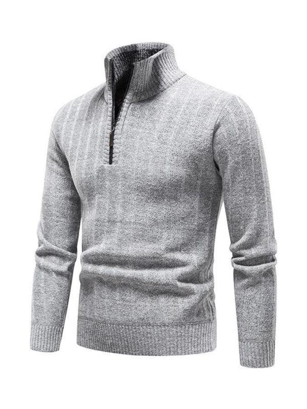 Men's stand collar zipper half cardigan sweater - 808Lush