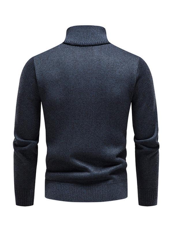 Men's stand-up collar thickened patchwork half-zip lapel sweater pullover sweater - 808Lush