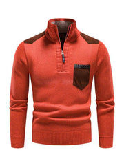 Men's stand-up collar thickened patchwork half-zip lapel sweater pullover sweater - 808Lush