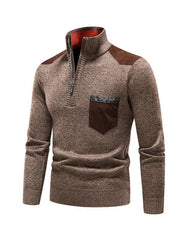 Men's stand-up collar thickened patchwork half-zip lapel sweater pullover sweater - 808Lush