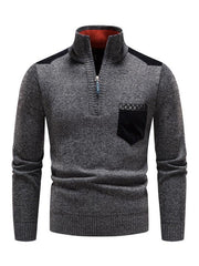 Men's stand-up collar thickened patchwork half-zip lapel sweater pullover sweater - 808Lush