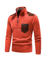 Men's stand-up collar thickened patchwork half-zip lapel sweater pullover sweater - 808Lush