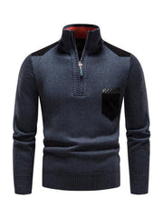 Men's stand-up collar thickened patchwork half-zip lapel sweater pullover sweater - 808Lush