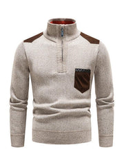 Men's stand-up collar thickened patchwork half-zip lapel sweater pullover sweater - 808Lush