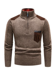 Men's stand-up collar thickened patchwork half-zip lapel sweater pullover sweater - 808Lush