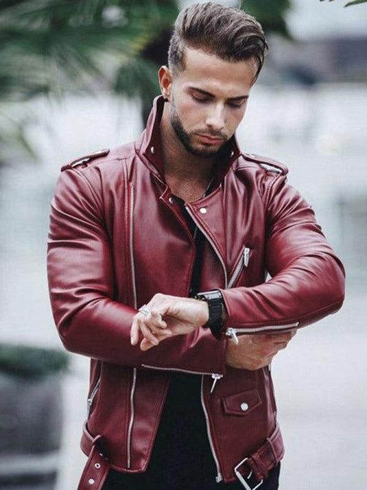 Men's stylish zipper leather biker jacket - 808Lush