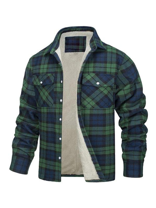 Men's thickened corduroy and velvet long-sleeved plaid patchwork jacket - 808Lush