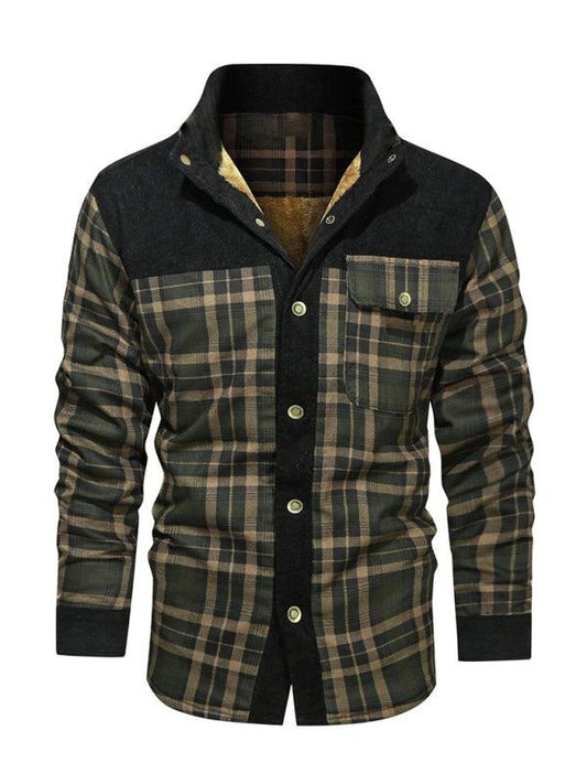 Men's thickened corduroy and velvet long-sleeved plaid patchwork jacket - 808Lush
