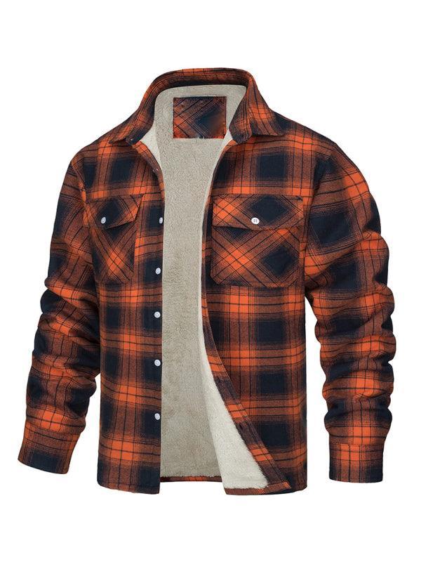 Men's thickened corduroy and velvet long-sleeved plaid patchwork jacket - 808Lush