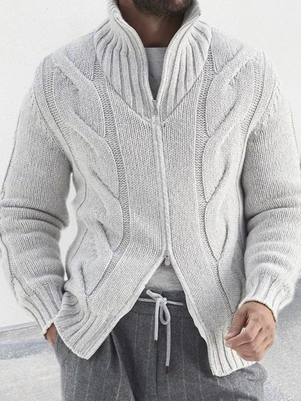 Men's turtleneck cable zipper sweater cardigan - 808Lush