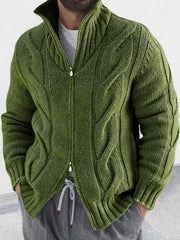 Men's turtleneck cable zipper sweater cardigan - 808Lush