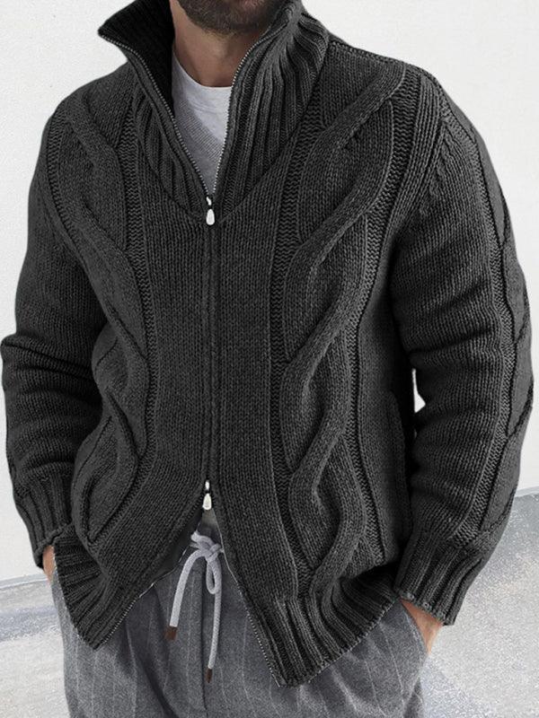 Men's turtleneck cable zipper sweater cardigan - 808Lush