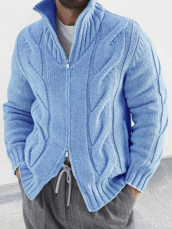 Men's turtleneck cable zipper sweater cardigan - 808Lush