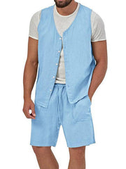 Men's two-piece vest shorts casual sleeveless cardigan suit - 808Lush