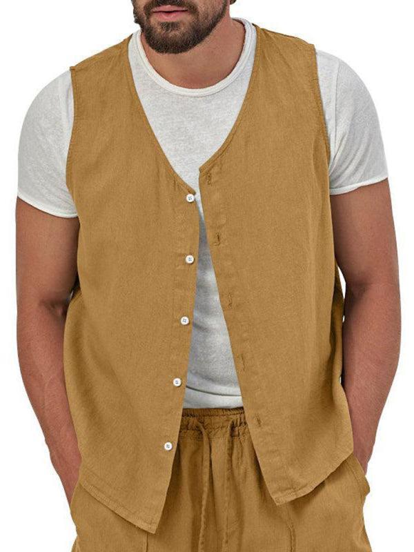 Men's two-piece vest shorts casual sleeveless cardigan suit - 808Lush