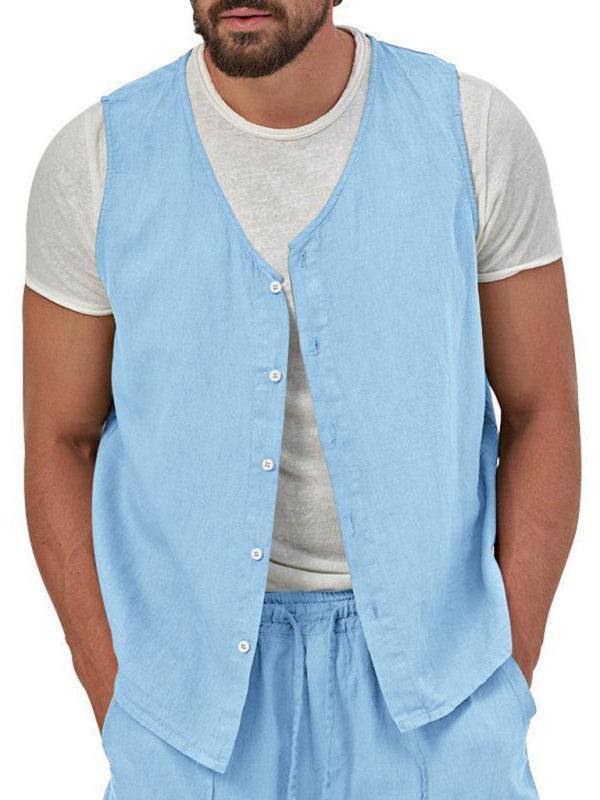 Men's two-piece vest shorts casual sleeveless cardigan suit - 808Lush