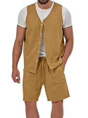 Men's two-piece vest shorts casual sleeveless cardigan suit - 808Lush