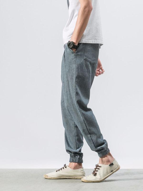 Men's woven cotton and linen casual harem trousers - 808Lush