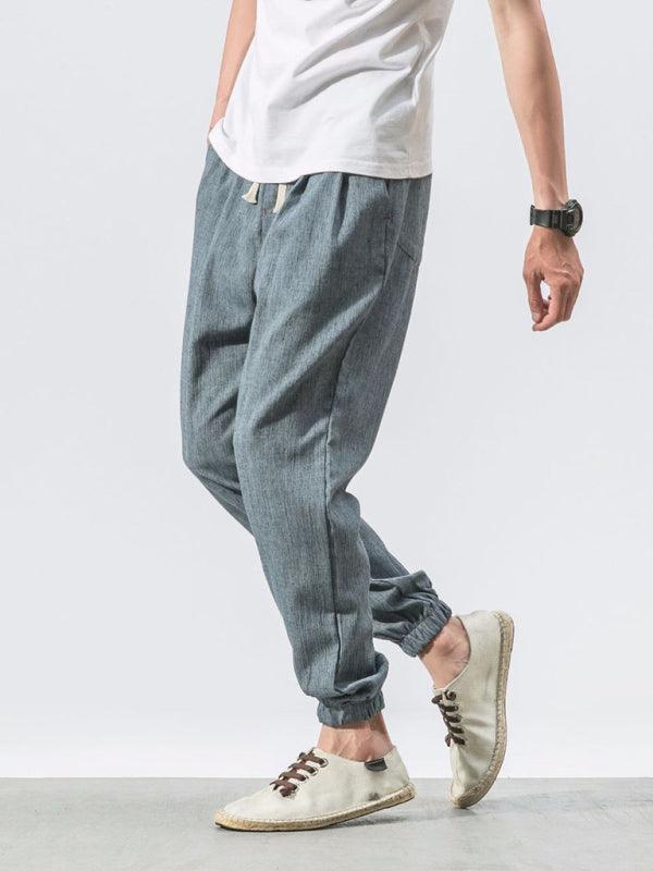 Men's woven cotton and linen casual harem trousers - 808Lush