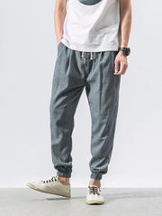 Men's woven cotton and linen casual harem trousers - 808Lush