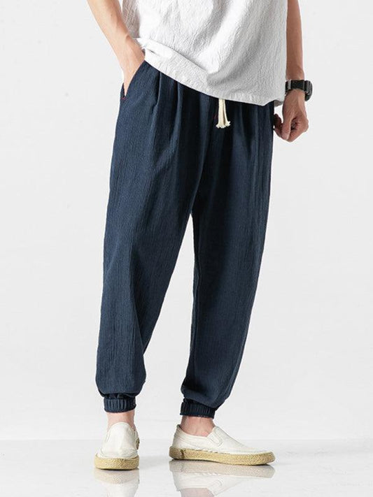 Men's woven cotton and linen casual harem trousers - 808Lush